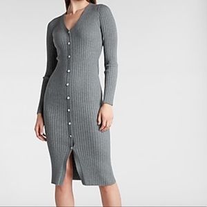 Express Ribbed Jewel Button Front Midi Sweater Dress
